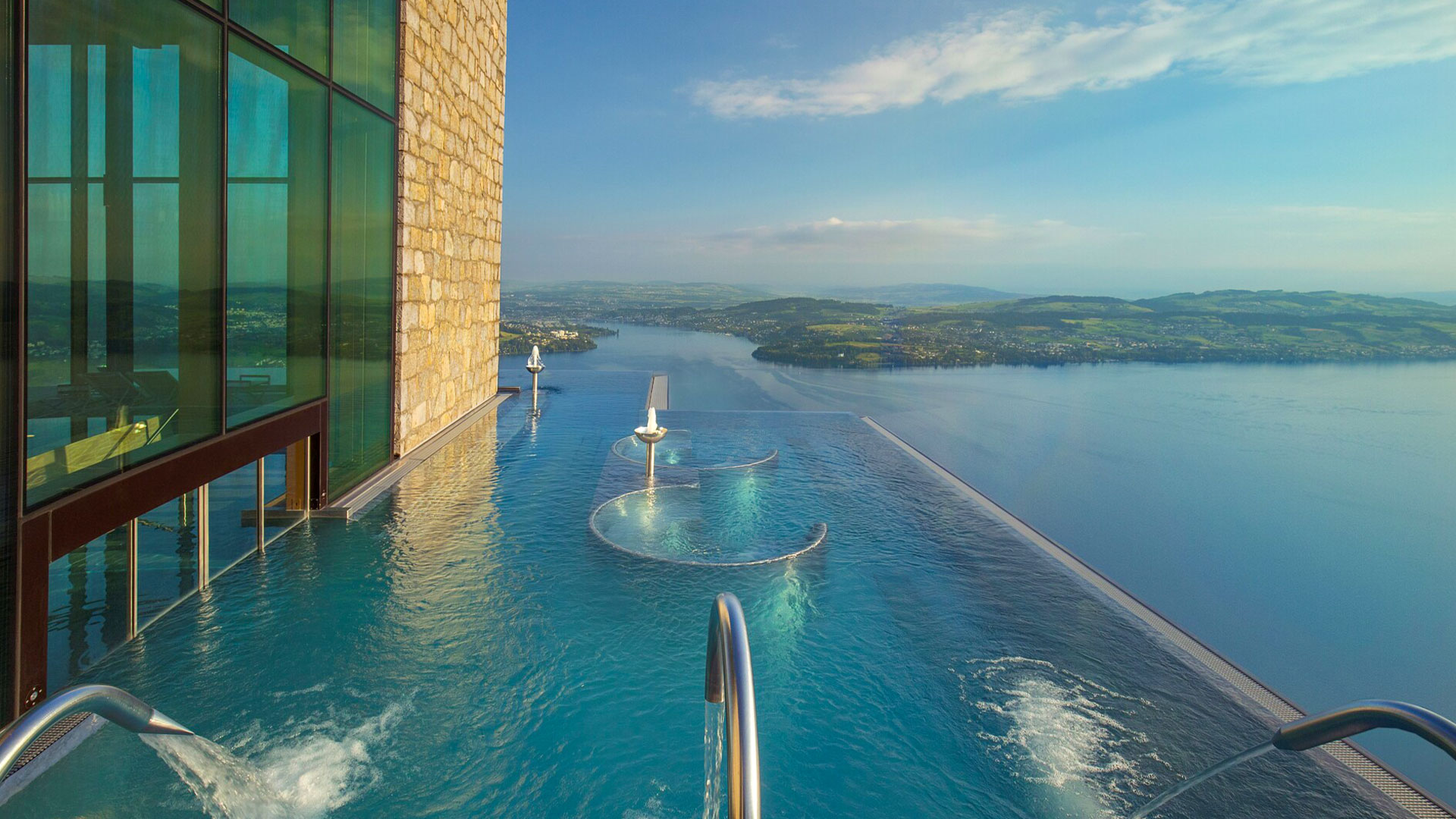 Infinity pool at Bürgenstock Resort overlooking Lake Lucerne